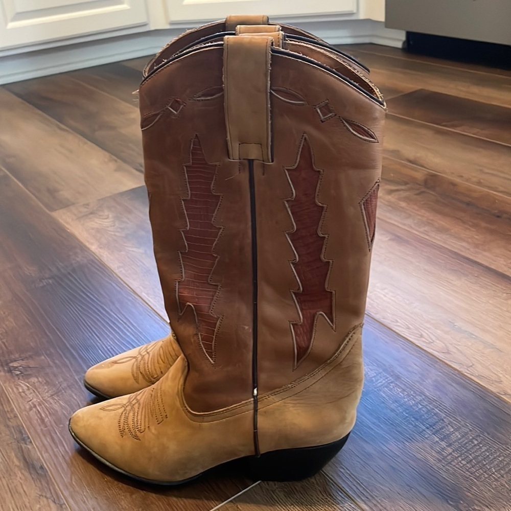 Maine Woods boots size‎ 8 brown western leather womens embroidered mid calf